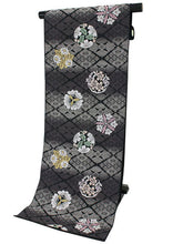 Load image into Gallery viewer, Women Silk Nagoya Obi Belt With Tailoring - Black Nishijin Brocade,Diamond Shaped Flowers Rokutsugara Pattern-
