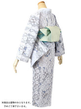 Load image into Gallery viewer, Lace Kimono, Women,Hitoe, Cool, Light Gray, Random stripe with peonies
