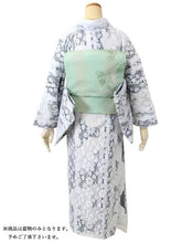 將圖片載入圖庫檢視器 Lace Kimono, Women,Hitoe, Cool, Deep Gray, Random stripe with peonies
