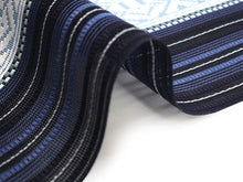 Load image into Gallery viewer, Women&#39;s Silk HAKATA-ORI Nagoya Obi Belt With Tailoring - Blue and Black, Light Blue Typical HAKATA-ORI Pattern-
