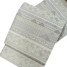 將圖片載入圖庫檢視器 Women&#39;s Tailored Washable Polyester Fukuro Obi Belt - Light Gray and Light Green, Geometric Patterns-
