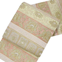 画像をギャラリービューアに読み込む, Women&#39;s Tailored Washable Polyester Fukuro Obi Belt - Light Pink and Light Beige, Flower and Arabesque Pattern-
