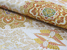 Load image into Gallery viewer, Women&#39;s Tailored Washable Polyester Fukuro Obi Belt - Light Beige, Gold Flower Pattern-
