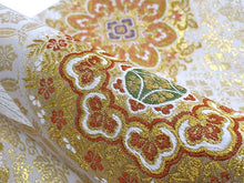 將圖片載入圖庫檢視器 Women&#39;s Tailored Washable Polyester Fukuro Obi Belt - Light Beige, Gold Flower Pattern-

