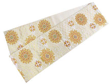 Load image into Gallery viewer, Women&#39;s Tailored Washable Polyester Fukuro Obi Belt - Light Beige, Gold Flower Pattern-
