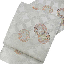 將圖片載入圖庫檢視器 Women&#39;s Tailored Washable Polyester Fukuro Obi Belt - Light Gray, Cloisonne Pattern-
