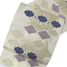 画像をギャラリービューアに読み込む, Women&#39;s Tailored Washable Polyester Fukuro Obi Belt - Beige, Gold and Blue Diamond Shaped Pattern-
