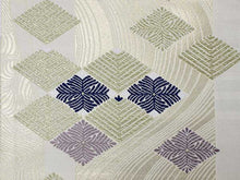 將圖片載入圖庫檢視器 Women&#39;s Tailored Washable Polyester Fukuro Obi Belt - Beige, Gold and Blue Diamond Shaped Pattern-
