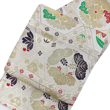 画像をギャラリービューアに読み込む, Women&#39;s Tailored Washable Polyester Fukuro Obi Belt - Light Beige, Flower Pattern-
