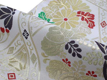 Load image into Gallery viewer, Women&#39;s Tailored Washable Polyester Fukuro Obi Belt - Light Beige, Flower Pattern-
