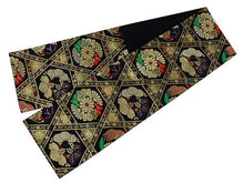 將圖片載入圖庫檢視器 Women&#39;s Tailored Washable Polyester Fukuro Obi Belt - Black ,Gold Line and Flowers Pattern-
