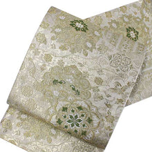 將圖片載入圖庫檢視器 Women&#39;s Tailored Washable Polyester Fukuro Obi Belt - Light Beige,Gold Flowers Pattern-
