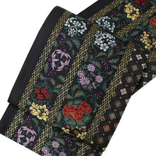 將圖片載入圖庫檢視器 Women&#39;s Tailored Washable Polyester Fukuro Obi Belt - Black, Arabesque and Diamond Shaped Pattern-
