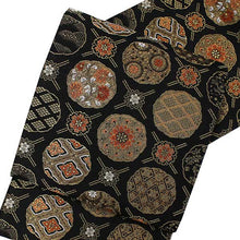 將圖片載入圖庫檢視器 Women&#39;s Tailored Washable Polyester Fukuro Obi Belt - Black ,Oblique Lattice with Flowers Pattern-
