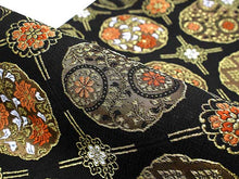 將圖片載入圖庫檢視器 Women&#39;s Tailored Washable Polyester Fukuro Obi Belt - Black ,Oblique Lattice with Flowers Pattern-
