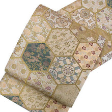 Load image into Gallery viewer, Women&#39;s Tailored Washable Polyester Fukuro Obi Belt - Light Beige ,Hexagonal Pattern-
