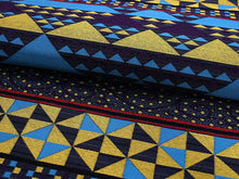 画像をギャラリービューアに読み込む, Women&#39;s Tailored Washable Polyester Fukuro Obi Belt - Navy,Geometrical Pattern with vivid blue,yellow-
