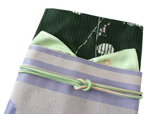 Load image into Gallery viewer, Women&#39;s Washable Hitoe Kimono Coodinate Set of 4 Items -Green Kimono and Purple Obi Belt-
