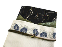 將圖片載入圖庫檢視器 Women&#39;s Washable Hitoe Kimono Coodinate Set of 4 Items -Black Kimono and Beige Obi Belt-
