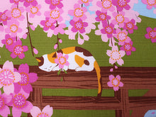 Load image into Gallery viewer, Small Furoshiki, Calico Cat Mike Hanami Sakura Cherry blossoms
