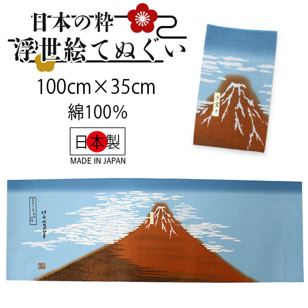 Ukiyoe Tenugui Hand Towel Red Mt. Fuji Pattern