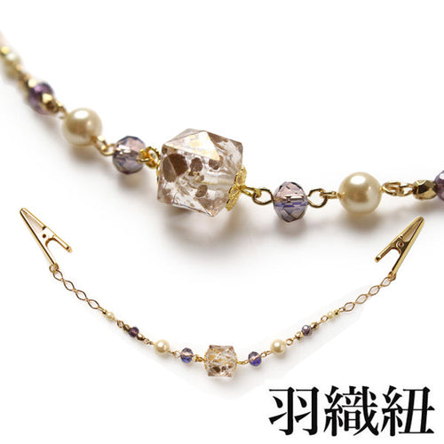 Women's haori string, purple polygonal beads pearl beads clip-on