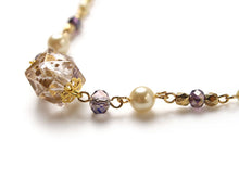 画像をギャラリービューアに読み込む, Women&#39;s haori string, purple polygonal beads pearl beads clip-on
