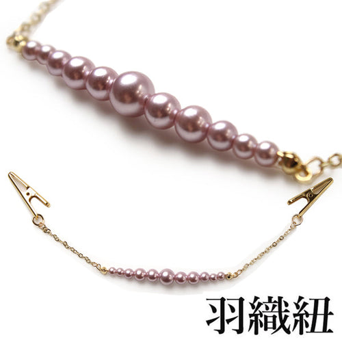 Women's haori string, pink pearl beads clip-on