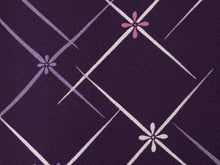 將圖片載入圖庫檢視器 Women&#39;s Hitoe Unlined Kimono Dark purple flowers in the center of diagonal crosses
