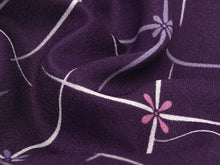 Load image into Gallery viewer, Women&#39;s Hitoe Unlined Kimono Dark purple flowers in the center of diagonal crosses
