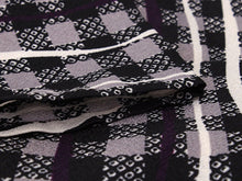 画像をギャラリービューアに読み込む, Women&#39;s Hitoe Unlined Kimono black gray purple, plaid with waving stripes 
