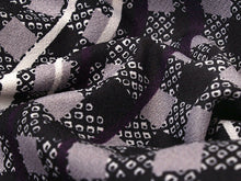 將圖片載入圖庫檢視器 Women&#39;s Hitoe Unlined Kimono black gray purple, plaid with waving stripes 
