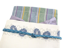 將圖片載入圖庫檢視器 Women&#39;s washable Lined Kimono Coordinate Set of 4 Items M size Blue &amp; Green lattice pattern kimono and Off white &amp; Blue arabesque pattern nagoya obi and Dark pink obiage &amp; obijime
