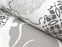將圖片載入圖庫檢視器 Women&#39;s washable Lined Kimono Coordinate Set of 4 Items M size -Light gray snow flake kimono &amp;Navy wavy stripe nagoya obi and Yellowish green obiage &amp; obijime
