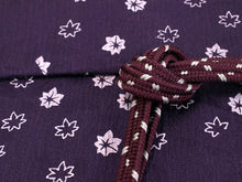 將圖片載入圖庫檢視器 Women&#39;s washable Lined Kimono Coordinate Set of 4 Items L size -Dark purple lattice kimono &amp; Dark green geometoric pattern nagoya obi and Dark purple obiage &amp; obijime
