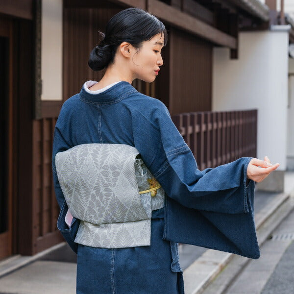 Women's Denim Kimono 4-Piece Set (Kimono, Obi, Obiage, Obijime) for everyday wear