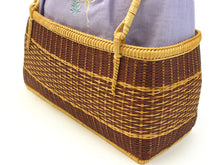画像をギャラリービューアに読み込む, Bamboo Basket Bag - Landscape Hemp drawstring, wisteria Purple ayu, embroidery, separate
