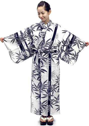 Women's Easy Yukata / Kimono Robe : Japanese Traditional Clothes - Bamboo White