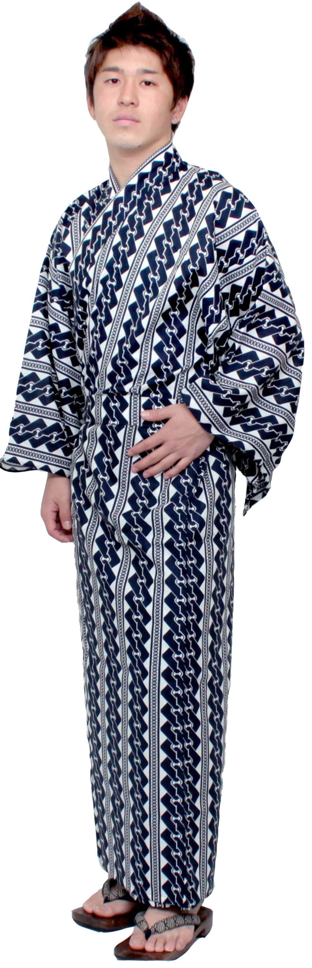 Men's Easy Yukata / Kimono Robe : Japanese Traditional Clothes - Robe Chain Pattern