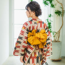 Load image into Gallery viewer, Ladies Polyester Shirring Obi Belt;Heko Obi  for Japanese Traditional Kimono/Yukata: Plain Astringent yellow
