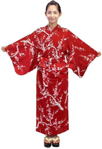 Women's Easy Yukata / Kimono Robe :  Japanese Traditional Clothes - Japanese Plum Red