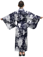 Load image into Gallery viewer, Women&#39;s Easy Yukata / Kimono Robe :  Japanese Traditional Clothes - Iris &amp; Flowing Water Navy
