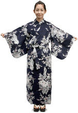 Load image into Gallery viewer, Women&#39;s Easy Yukata / Kimono Robe :  Japanese Traditional Clothes - Peony &amp; Beauty Navy
