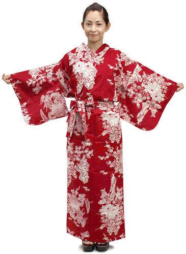 Women's Easy Yukata / Kimono Robe :  Japanese Traditional Clothes - Peony & Beauty Red