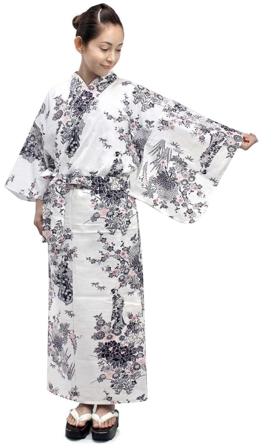 Women's Easy Yukata / Kimono Robe :  Japanese Traditional Clothes - Peony & Beauty White