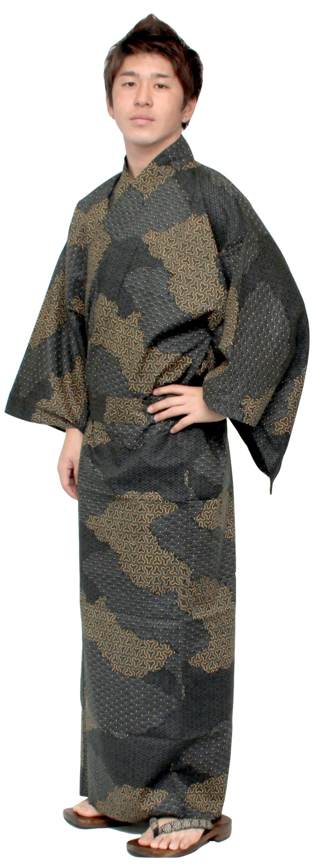 Men's Easy Yukata / Kimono Robe : Japanese Traditional Clothes - Robe Cloud Black