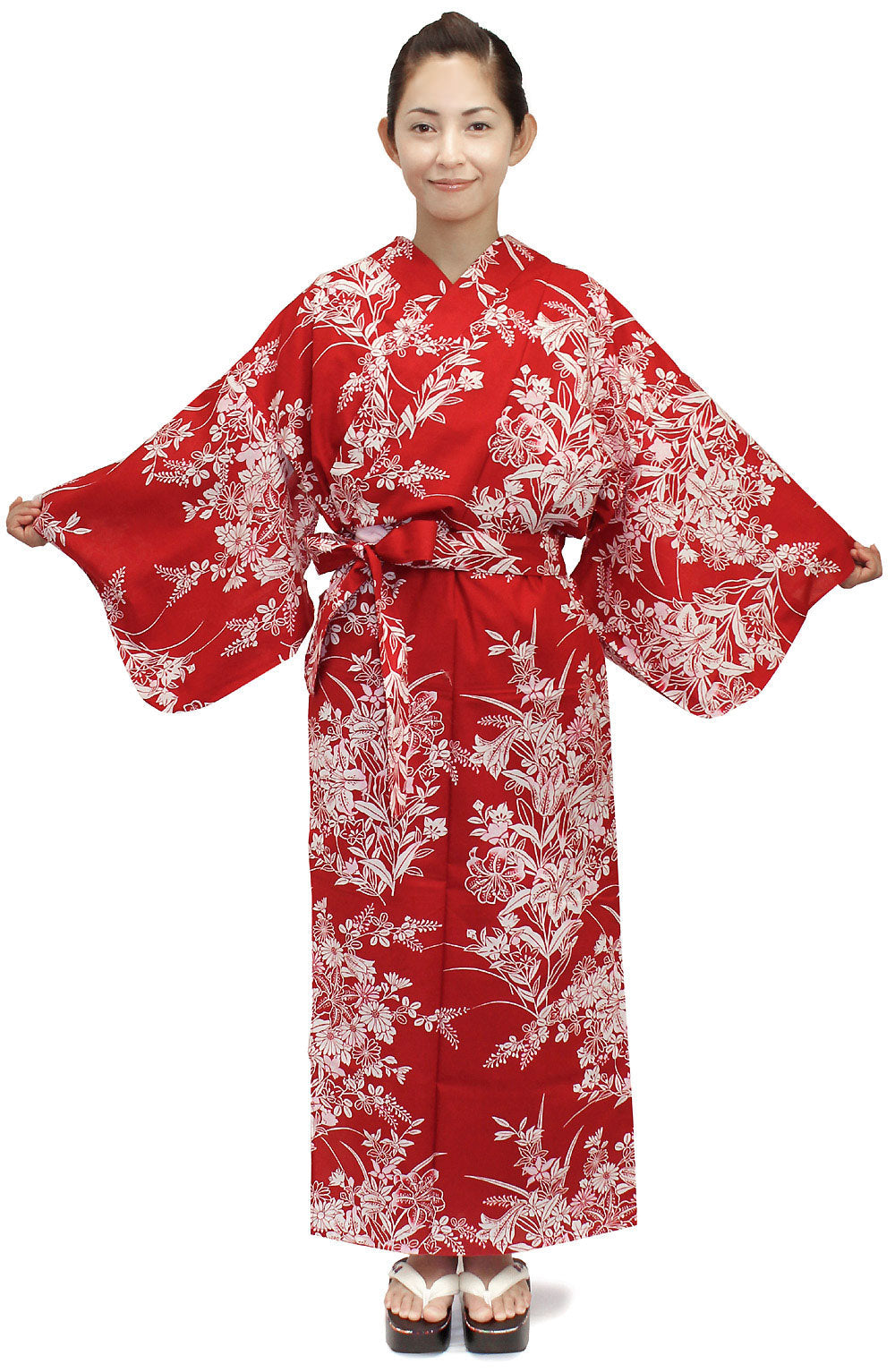 Women's Easy Yukata / Kimono Robe :  Japanese Traditional Clothes - Lily Red