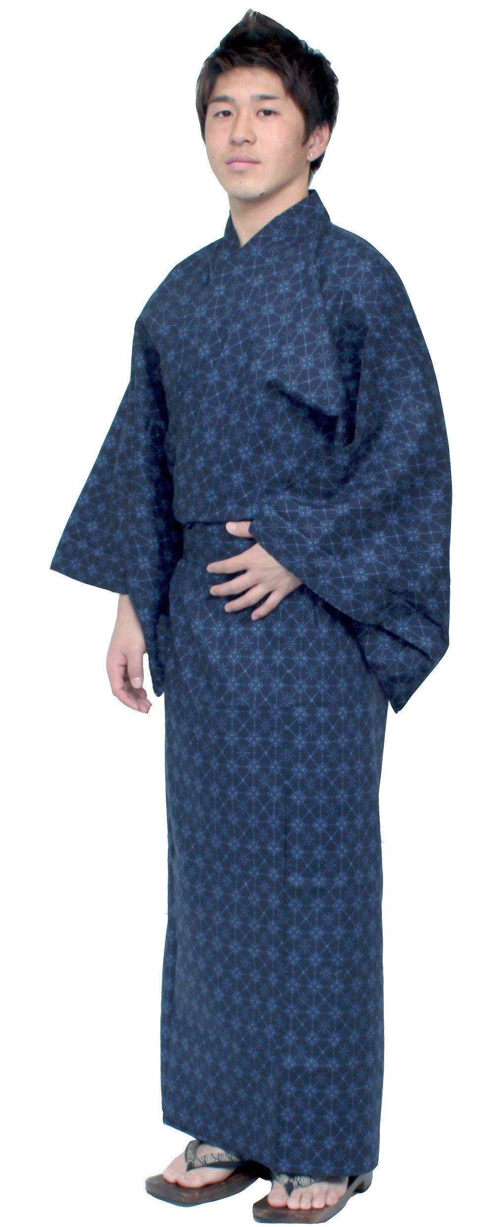 Men's Easy Yukata / Kimono Robe : Japanese Traditional Clothes - Robe Argyle Navy