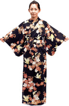 画像をギャラリービューアに読み込む, Women&#39;s Easy Yukata / Kimono Robe : Japanese Traditional Clothes - Cherry Blossoms &amp; Crane Black
