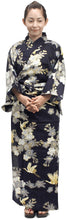画像をギャラリービューアに読み込む, Women&#39;s Easy Yukata / Kimono Robe : Japanese Traditional Clothes - Cherry Blossoms &amp; Crane Navy
